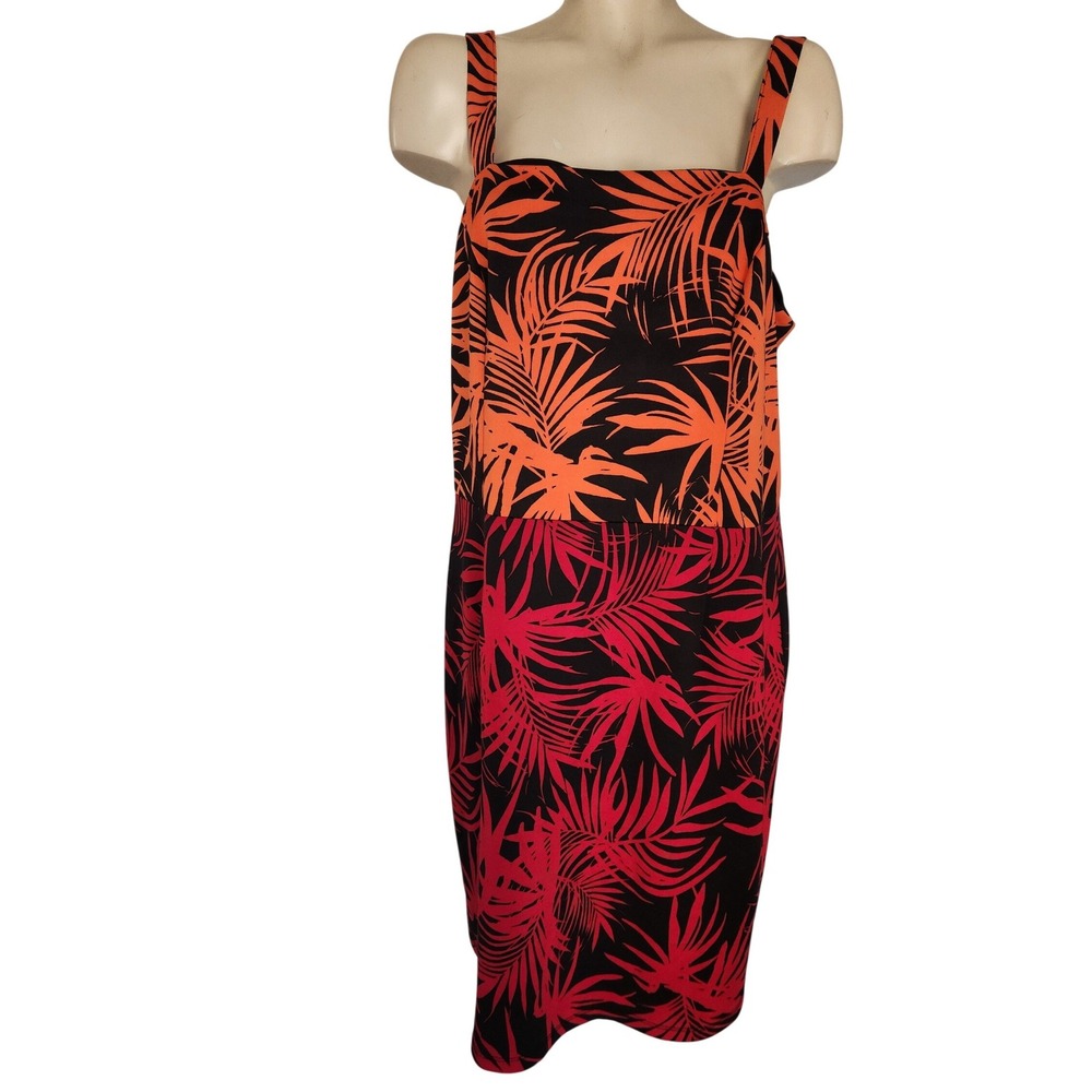 Ashley Stewart Plus Size 18/20 Tropical‎ Palm Leaf Print Dress Orange Red Black